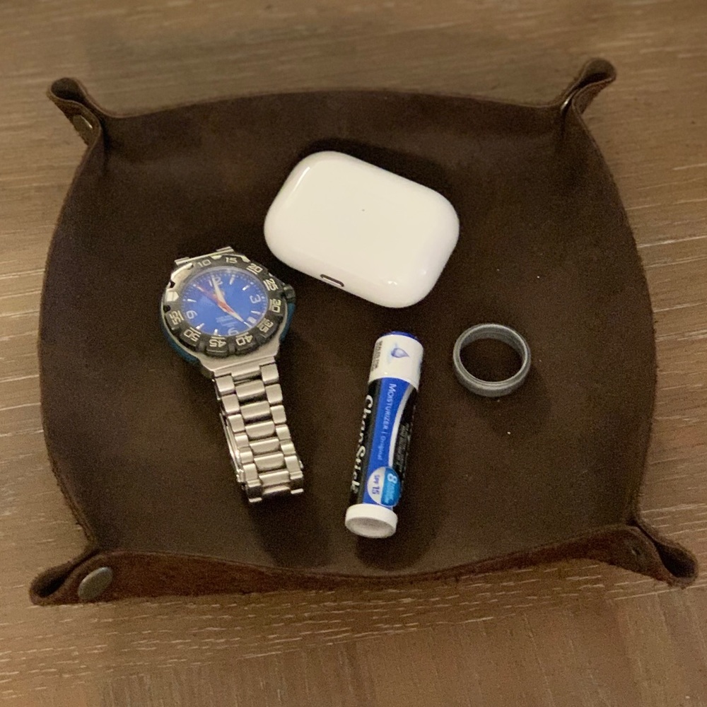Soft Dark Brown Leather Catch All/Valet Tray with Snaps